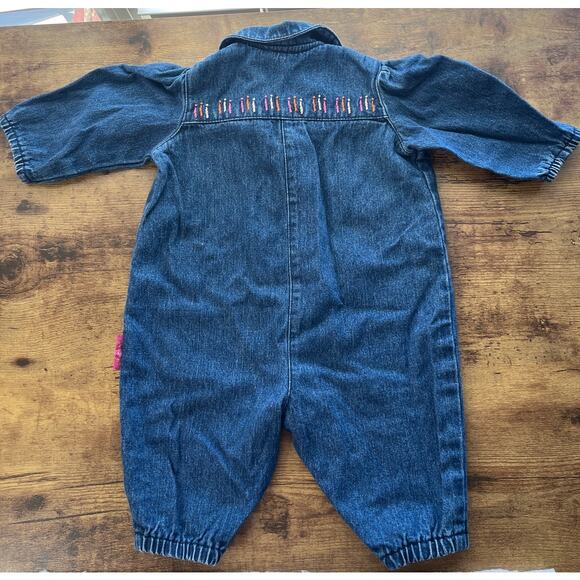 Cherokee Baby Play Wear 6 M Infant Girls Blue Jean Jumper Embroidery Kid Core - Picture 2 of 6